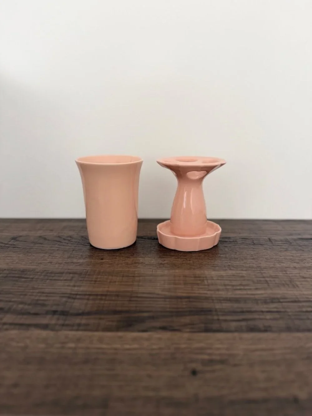 Vintage Pink Ceramic Retro Cottagecore Mid-Century Toothbrush Holder & Tumbler S